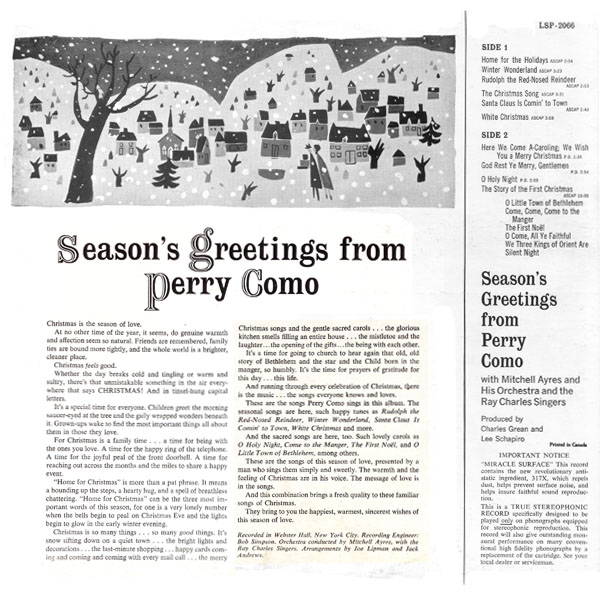 Season's Greetings from Perry Como ~ 1959