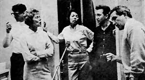 ~ The Anita Kerr Quartet gets the "beat" from Mr. C., ( left to right Louis Nunley, Anita, Dottie Dillard and Gil Wright )