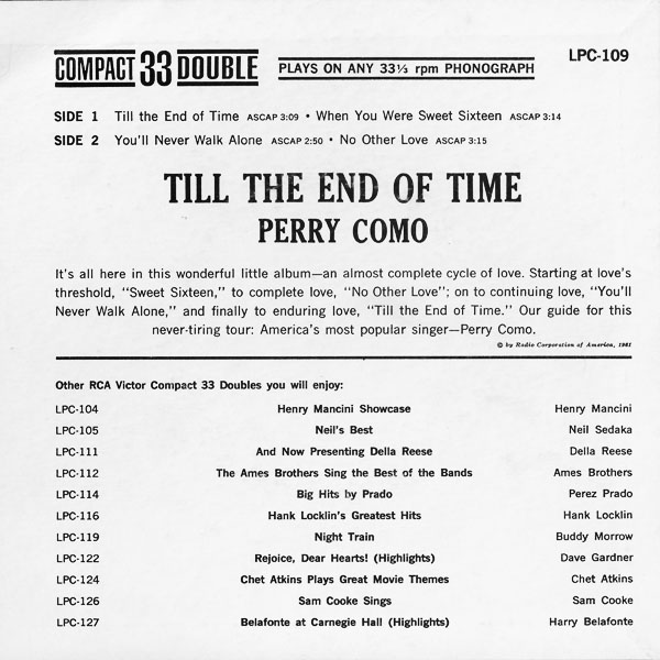 Till the End of Time ~ 1961 release